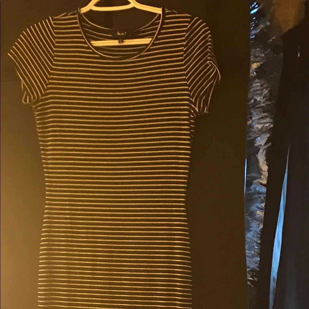 Calf length slit bottom striped dress